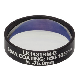 LK1431RM-B - N-BK7 плоско-вогнутая цилиндрическая круглая линза в оправе, фокусное расстояние: -75 мм, Ø1", просветляющее покрытие: 650 - 1050 нм, Thorlabs