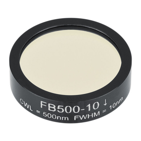 FB500-10 - Полосовой фильтр, Ø1", центральная длина волны 500 ± 2 нм, ширина полосы пропускания 10 ± 2 нм, Thorlabs