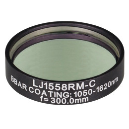 LJ1558RM-C - N-BK7 плоско-выпуклая круглая линза в оправе, фокусное расстояние: 300 мм, Ø1", просветляющее покрытие: 1050 - 1620 нм, Thorlabs