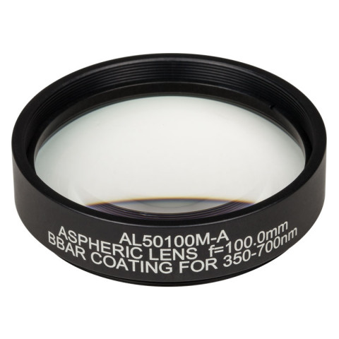 AL50100M-A - N-BK7 асферическая линза в оправе, Ø50 мм, фокусное расстояние 100 мм, числовая апертура 0.24, просветляющее покрытие: 350-700 нм, Thorlabs