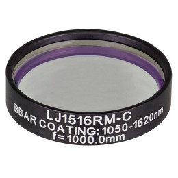 LJ1516RM-C - N-BK7 плоско-выпуклая круглая линза в оправе, фокусное расстояние: 1000 мм, Ø1", просветляющее покрытие: 1050 - 1620 нм, Thorlabs