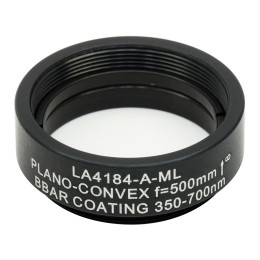 LA4184-A-ML - Плоско-выпуклая линза, диаметр: 1", материал: UVFS, оправа с резьбой: SM1, f = 500.0 мм, покрытие: 350 - 700 нм, Thorlabs