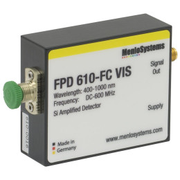 FPD610-FC-VIS - Высокочувствительный кремниевый (Si) PIN фотодетектор, рабочий спектральный диапазон: 400 - 1000 нм, для сигналов с частотой до 600 МГц, постоянный коэффициент усиления, Thorlabs