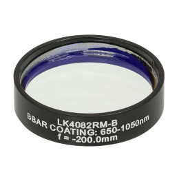 LK4082RM-B - Плоско-вогнутая цилиндрическая круглая линза из кварцевого стекла в оправе, фокусное расстояние: -200 мм, Ø1", просветляющее покрытие: 650 - 1050 нм, Thorlabs