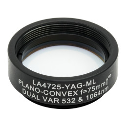 LA4725-YAG-ML - Плоско-выпуклая линза, диаметр: 1", материал: UVFS, оправа с резьбой: SM1, f = 75.0 мм, покрытие: 532/1064 нм, Thorlabs