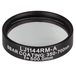 LJ1144RM-A - N-BK7 плоско-выпуклая круглая линза в оправе, фокусное расстояние: 500 мм, Ø1", просветляющее покрытие: 350 - 700 нм, Thorlabs