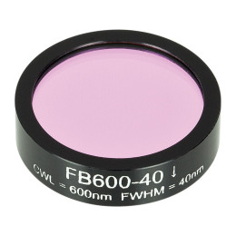 FB600-40 - Полосовой фильтр, Ø1", центральная длина волны 600 ± 8 нм, ширина полосы пропускания 40 ± 8 нм, Thorlabs