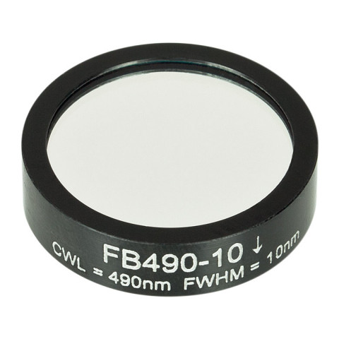 FB490-10 - Полосовой фильтр, Ø1", центральная длина волны 490 ± 2 нм, ширина полосы пропускания 10 ± 2 нм, Thorlabs