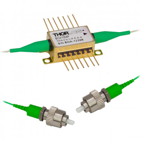BOA1004P - Оптический усилитель C-диапазона, чувствителен к поляризации излучения, центральная длина волны: 1550 нм (тип.), корпус: Butterfly, сопряжен с оптическими волокнами, сохраняющими поляризацию излучения, разъемы: FC/APC, Thorlabs