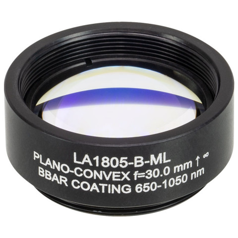 LA1805-B-ML - Плоско-выпуклая линза, Ø1", N-BK7, оправа с резьбой SM1, f = 30.0 мм, просветляющее покрытие: 650-1050 нм, Thorlabs