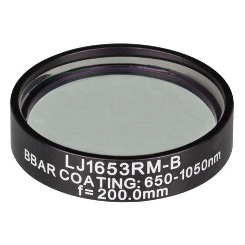 LJ1653RM-B - N-BK7 плоско-выпуклая круглая линза в оправе, фокусное расстояние: 200 мм, Ø1", просветляющее покрытие: 650 - 1050 нм, Thorlabs