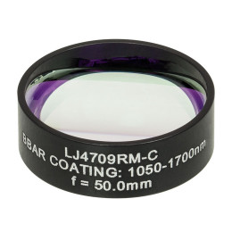 LJ4709RM-C - Плоско-выпуклая цилиндрическая круглая линза из кварцевого стекла, фокусное расстояние: 50 мм, Ø1", просветляющее покрытие: 1050-1700 нм, Thorlabs