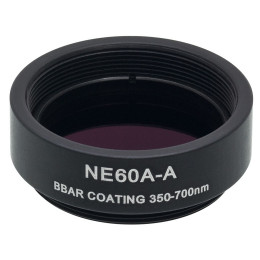 NE60A-A - Абсорбционный нейтральный светофильтр, Ø25 мм, резьба на оправе: SM1, просветляющее покрытие: 350 - 700 нм, оптическая плотность: 6.0, Thorlabs