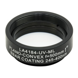 LA4184-UV-ML - Плоско-выпуклая линза, Ø1", UVFS, оправа с резьбой SM1, f = 500.0 мм, просветляющее покрытие: 245-400 нм, Thorlabs