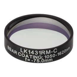 LK1431RM-C - N-BK7 плоско-вогнутая цилиндрическая круглая линза в оправе, фокусное расстояние: -75 мм, Ø1", просветляющее покрытие: 1050 - 1700 нм, Thorlabs