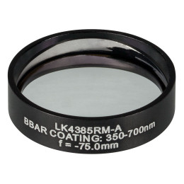 LK4385RM-A - Плоско-вогнутая цилиндрическая круглая линза из кварцевого стекла в оправе, фокусное расстояние: -75 мм, Ø1", просветляющее покрытие: 350 - 700 нм, Thorlabs