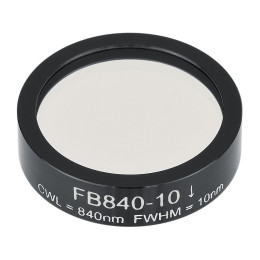 FB840-10 - Полосовой фильтр, Ø1", центральная длина волны 840 ± 2 нм, ширина полосы пропускания 10 ± 2 нм, Thorlabs