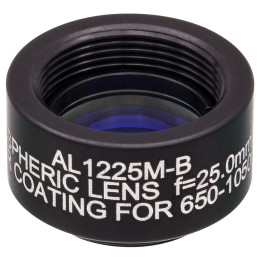 AL1225M-B - N-BK7 асферическая линза в оправе, Ø12.5 мм, фокусное расстояние 25 мм, числовая апертура 0.23, просветляющее покрытие: 650-1050 нм, Thorlabs