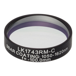 LK1743RM-C - N-BK7 плоско-вогнутая цилиндрическая круглая линза в оправе, фокусное расстояние: -100 мм, Ø1", просветляющее покрытие: 1050 - 1700 нм, Thorlabs