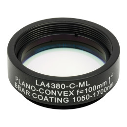 LA4380-C-ML - Плоско-выпуклая линза, диаметр: 1", материал: UVFS, оправа с резьбой: SM1, f = 100.0 мм, покрытие: 1050 - 1700 нм, Thorlabs