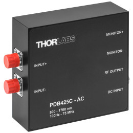 PDB425C-AC - Балансный фотодетектор, трансимпедансный усилитель, постоянный коэффициент усиления, диапазон рабочих частот: до 75 МГц, InGaAs фотодиоды, связанные по переменному току выходы, Thorlabs