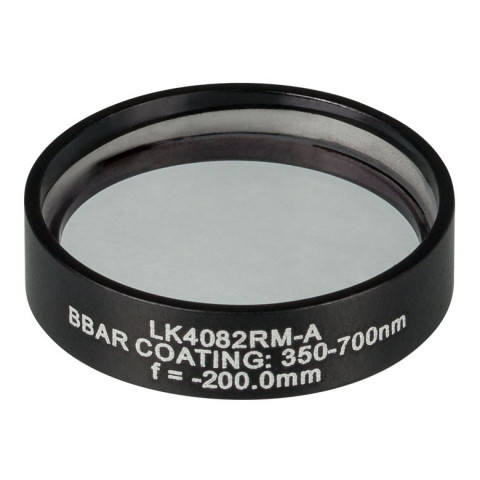 LK4082RM-A - Плоско-вогнутая цилиндрическая круглая линза из кварцевого стекла в оправе, фокусное расстояние: -200 мм, Ø1", просветляющее покрытие: 350 - 700 нм, Thorlabs