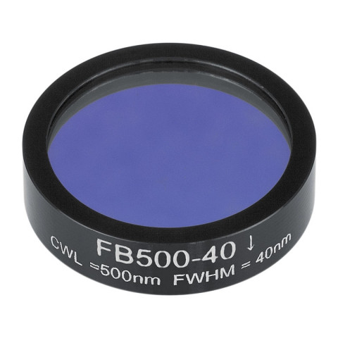 FB500-40 - Полосовой фильтр, Ø1", центральная длина волны 500 ± 8 нм, ширина полосы пропускания 40 ± 8 нм, Thorlabs