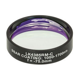 LK4385RM-C - Плоско-вогнутая цилиндрическая круглая линза из кварцевого стекла в оправе, фокусное расстояние: -75 мм, Ø1", просветляющее покрытие: 1050 - 1700 нм, Thorlabs