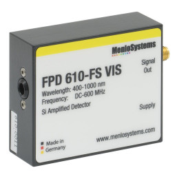 FPD610-FS-VIS - Кремниевый (Si) PIN детектор, постоянный коэффициент усиления, высокая чувствительность, рабочий диапазон: 400 - 1000 нм, ширина полосы пропускания: 600 МГц, 0.13 мм2, крепления: M4, источник питания, Thorlabs