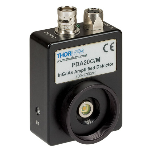 PDA20C/M - InGaAs фотодетектор с усилителем, фиксированный коэффициент усиления, рабочий спектральный диапазон: 800-1700 нм, ширина полосы пропускания: 5 МГц, площадь активной области: 3.14 мм2, источник питания: 230 В, Thorlabs