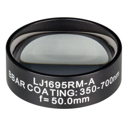 LJ1695RM-A - N-BK7 плоско-выпуклая круглая линза в оправе, фокусное расстояние: 50 мм, Ø1", просветляющее покрытие: 350 - 700 нм, Thorlabs