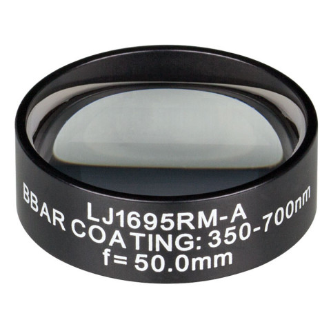 LJ1695RM-A - N-BK7 плоско-выпуклая круглая линза в оправе, фокусное расстояние: 50 мм, Ø1", просветляющее покрытие: 350 - 700 нм, Thorlabs