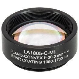 LA1805-C-ML - Плоско-выпуклая линза, Ø1", N-BK7, оправа с резьбой SM1, f = 30.0 мм, просветляющее покрытие: 1050-1700 нм, Thorlabs
