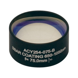 ACY254-075-B - Ахроматический дублет с цилиндрическими линзами,  фокусное расстояние 75 мм, Ø1", просветляющее покрытие: 650 - 1050 нм, Thorlabs