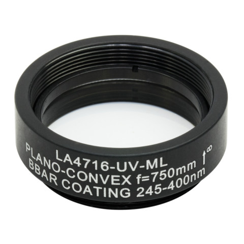 LA4716-UV-ML - Плоско-выпуклая линза, Ø1", UVFS, оправа с резьбой SM1, f = 750.0 мм, просветляющее покрытие: 245-400 нм, Thorlabs