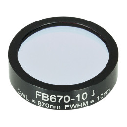 FB670-10 - Полосовой фильтр, Ø1", центральная длина волны 670 ± 2 нм, ширина полосы пропускания 10 ± 2 нм, Thorlabs