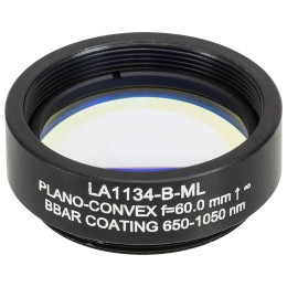LA1134-B-ML - Плоско-выпуклая линза, Ø1", N-BK7, оправа с резьбой SM1, f = 60.0 мм, просветляющее покрытие: 650-1050 нм, Thorlabs