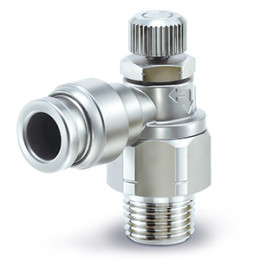 Пневмодроссели, из нержавеющей стали, С простой ручкой, Металлический корпус, Угловой тип - ASG New
