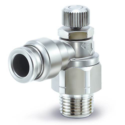 Пневмодроссели, из нержавеющей стали, С простой ручкой, Металлический корпус, Угловой тип - ASG New
