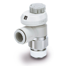 Пневмодроссели, Низкоскоростные, Быстроразъемное, C нажимной фиксацией и шкалой, Угловой тип/Универсальный - AS*FSM/FSC
