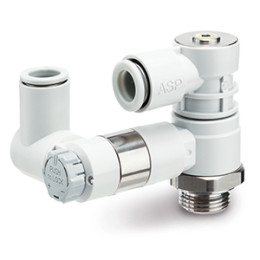 Пневмодроссели, встроенный управляемый обратный клапан с клапаном сброса остаточного давления, с нажимной фиксацией, вертикальный – ASP New
