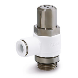 Пневмодроссели, Общего назначения, С быстроразъемным соединением, Pегулируемый отверткой, Oгнеупорный, Угловой тип - AS21F-W2D
