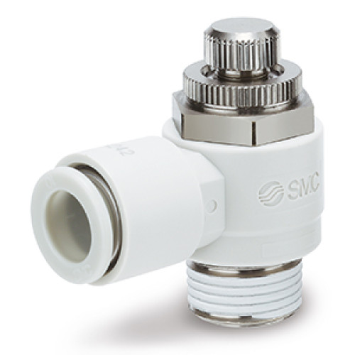 Пневмодроссели, Общего назначения, С быстроразъемным соединением, С простой металлической ручкой, Угловой тип - AS21F-X242
