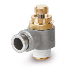 Пневмодроссели, Общего назначения, С быстроразъемным соединением, С простой ручкой, Наружные поверхности из металла, Угловой тип - AS*-X737
