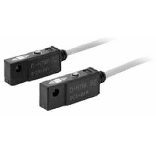 D-H7NF, Электронный датчик положения с 2-х цветной индикацией и диагностическим выходом, монтаж на хомуте, кабельный ввод
