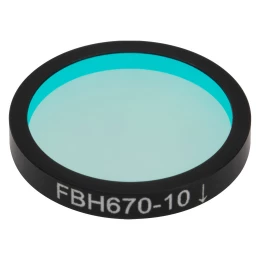 FBH670-10 - Полосовой фильтр, Ø25 мм, центральная длина волны: 670 нм, ширина полосы пропускания: 10 нм, Thorlabs
