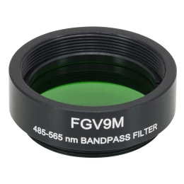 FGV9M - Цветной светофильтр, Ø25 мм, резьба на оправе: SM1, материал VG9, полоса пропускания: 485 - 565 нм, Thorlabs
