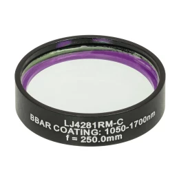 LJ4281RM-C - Плоско-выпуклая цилиндрическая круглая линза из кварцевого стекла, фокусное расстояние: 250 мм, Ø1