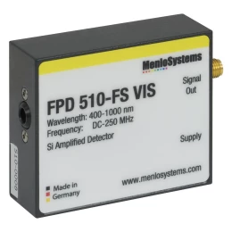 FPD510-FS-VIS - Кремниевый (Si) PIN детектор, постоянный коэффициент усиления, высокая чувствительность, рабочий диапазон: 400 - 1000 нм, ширина полосы пропускания: 250 МГц, 0.13 мм2, крепления: M4, источник питания, Thorlabs
