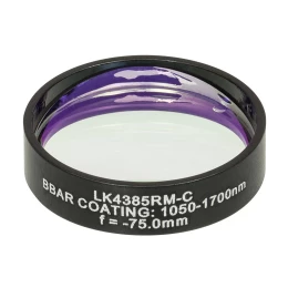 LK4385RM-C - Плоско-вогнутая цилиндрическая круглая линза из кварцевого стекла в оправе, фокусное расстояние: -75 мм, Ø1